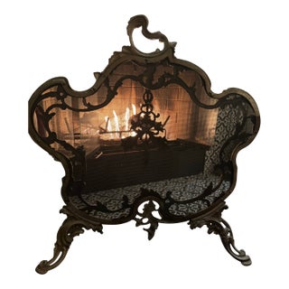 Antique 19th-Century French Louis XV Style Brass (Bronze) Fireplace Screen For Sale