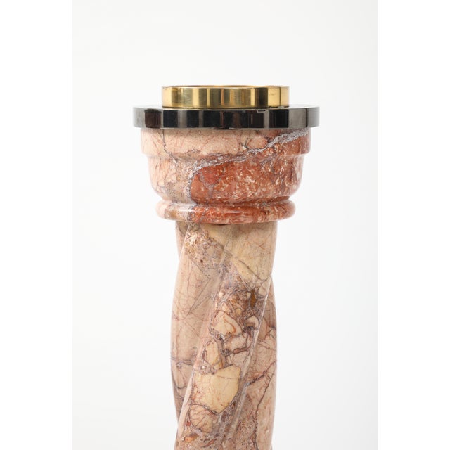 1980's Spiral Marble Steel and Brass Large Candle Holder For Sale - Image 15 of 17