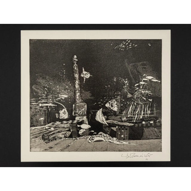 Wolfgang werkmeister depiction of the deep sea with an underwater landscape. Signed and dated b/w etching on paper from...
