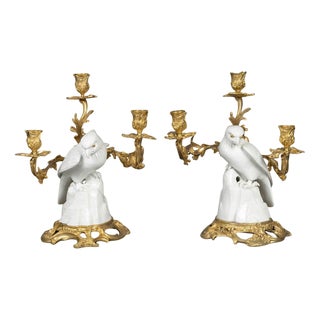 Japanese Porcelain and Gilt Bronze Falcon Candelabras, 19th Century, Set of 2 For Sale