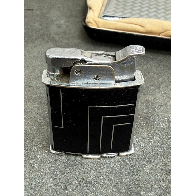1920s Evan Art Deco Machine Age Cigarette Case Holder Lighter Black Enamel Chrome For Sale In New York - Image 6 of 9