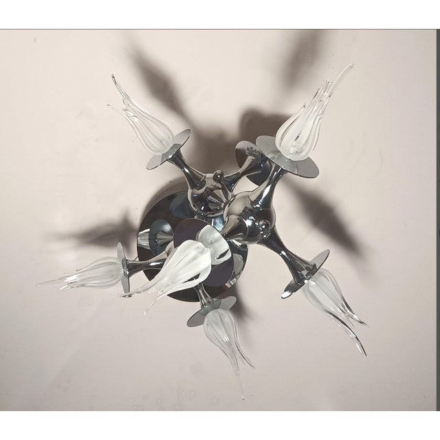 Metal Postmodern Chrome Ceiling Light with Murano Glass Tulip Shades by Aureliano Toso, 1980s For Sale - Image 7 of 11