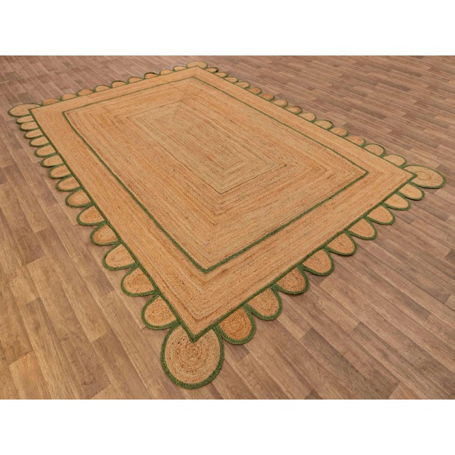Not Yet Made - Made To Order 9'x12' Olive Green Scallop Jute Hand Made Rug For Sale - Image 5 of 11