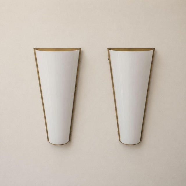 Italian Sconces Brass Acrylic Glass Wall Lights in the style Stilux, 1970s, Set of 2 For Sale - Image 5 of 9