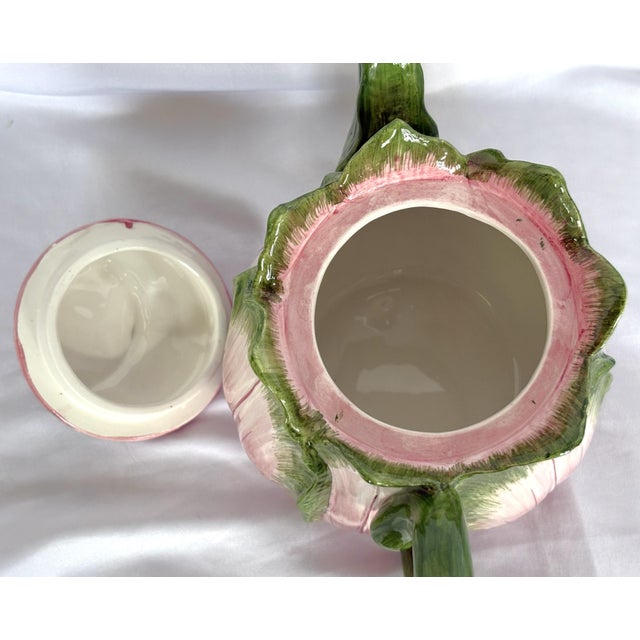 Vintage Majolica Cabbage Ceramic Tea Pot With Lid Made in Italy For Sale - Image 10 of 17