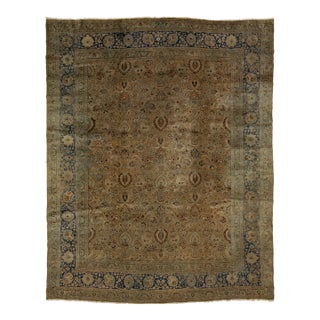 Handmade Allover Floral Antique Persian Mashad Brown Wool Rug From the 1890s For Sale