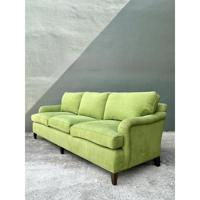 Baker Furniture Company Vintage Baker Chartreuse Roll Arm Sofa For Sale - Image 4 of 12