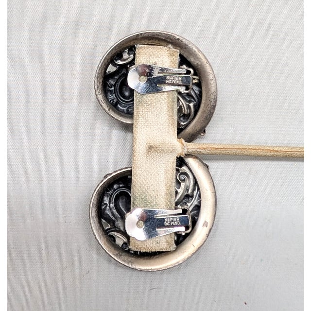 Metal Vintage Signed Napier Silvertone Baroque Style Repoussé Swirl Clip Earrings-2 Pieces For Sale - Image 7 of 8