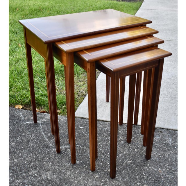 Inlaid Mahogany Nesting Tables Vintage Set of 4 Stacking Tables For Sale - Image 13 of 18