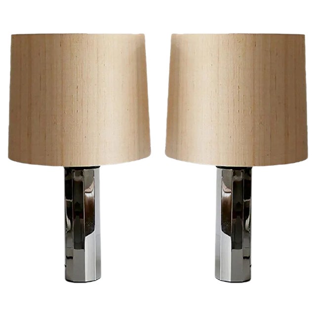 German Decagonal Chromed Table Lamps, 1960s, Set of 2 For Sale