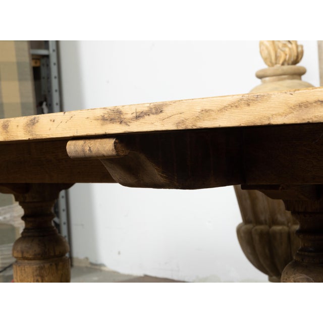 French 19th Century Bleached Oak Farm Table with Trestle Base and Baluster Legs For Sale - Image 12 of 12