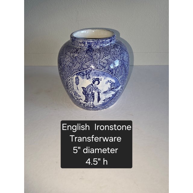 Late 19th Century Antique English Blue and White Transferware Asian Style Vase For Sale - Image 5 of 5