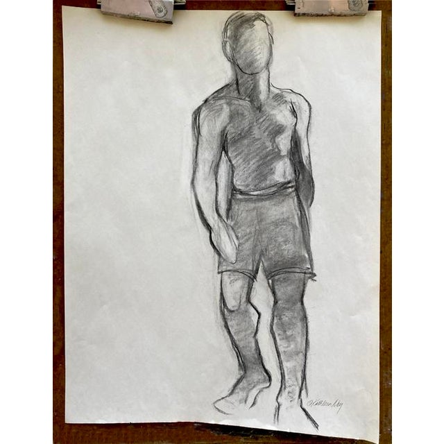 Contemporary Original Charcoal Life Drawing, "Step Forward", Male Figure For Sale - Image 3 of 4