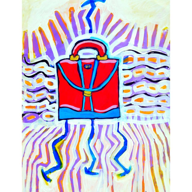 Hot Pink Handbag Abstracted Pop Art in Acrylic on Paper Bold and bright abstract painting of a hot pink handbag surrounded...