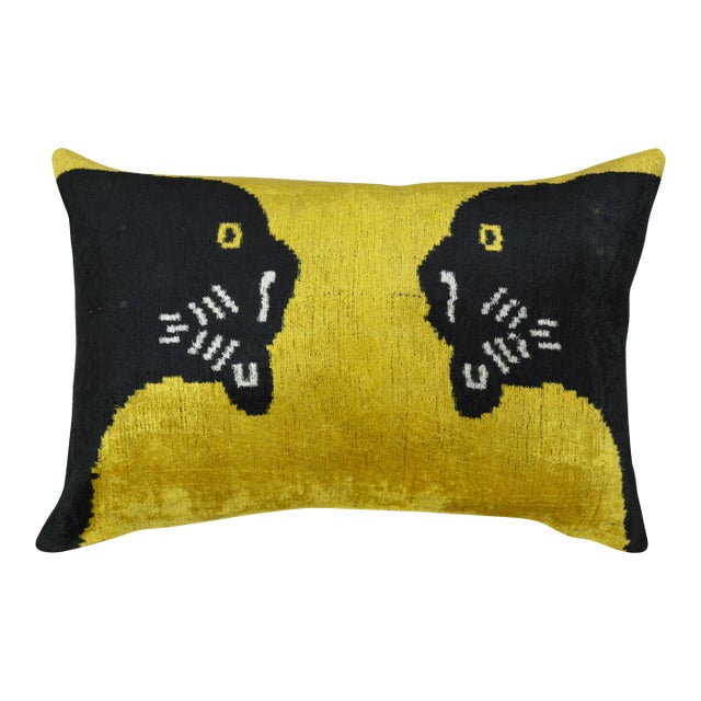 Silk Uzbek Ikat Velvet Hand Made Pillow Cushion For Sale