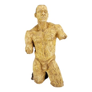 Vintage Nude Male Torso Sculpture Brutalist Signed Art For Sale