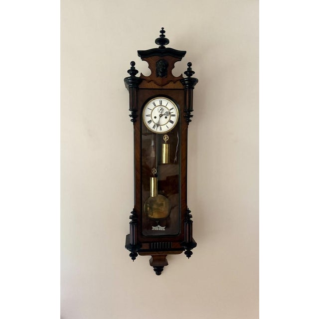 Antique Walnut Double Weight Wall Clock, 1860 For Sale - Image 4 of 9