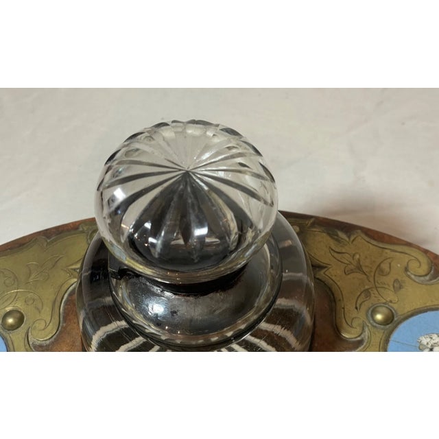 Bronze Antique 19th Century Wood Bronze Porcelain Glass Jasperware Inkwell Stand Jar For Sale - Image 8 of 15