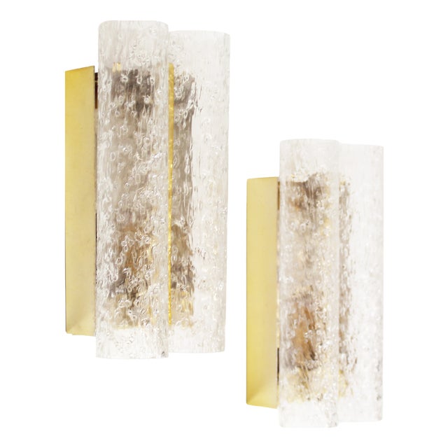 Wall Lamps in Brass Plated Metal and Glass from Doria Leuchten, 1970s, Set of 2 For Sale