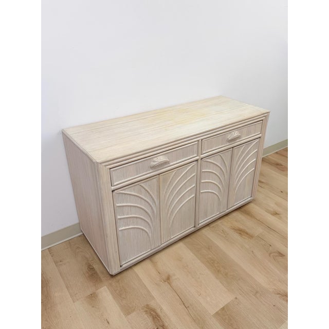 Vintage Coastal Lightwash Blonde Pencil Reed Rattan Sideboard, Buffet, Credenza For Sale In Tampa - Image 6 of 12