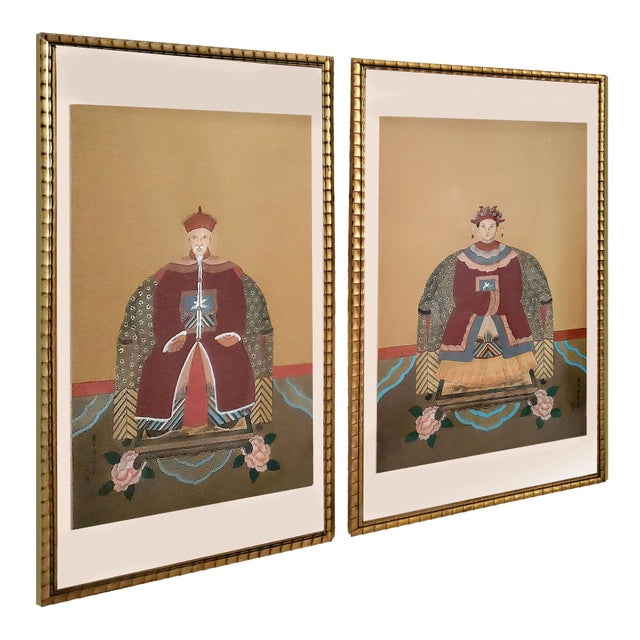 Chinoiserie Paintings Chinese Ancestral Portraits Large Pair For Sale - Image 3 of 17