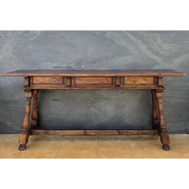 Wood Spanish Renaissance Revival Three-Drawer Console Table, 1920 For Sale - Image 7 of 18