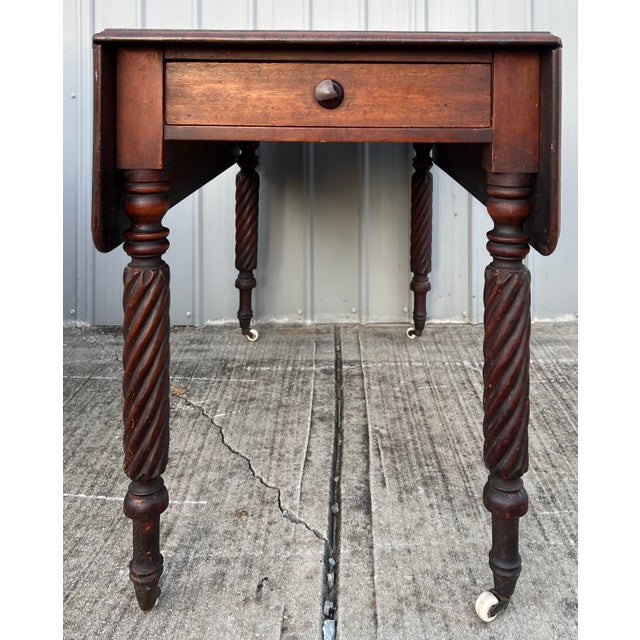 Traditional Antique Mahogany Country Sheraton Drop Leaf Table For Sale - Image 3 of 11