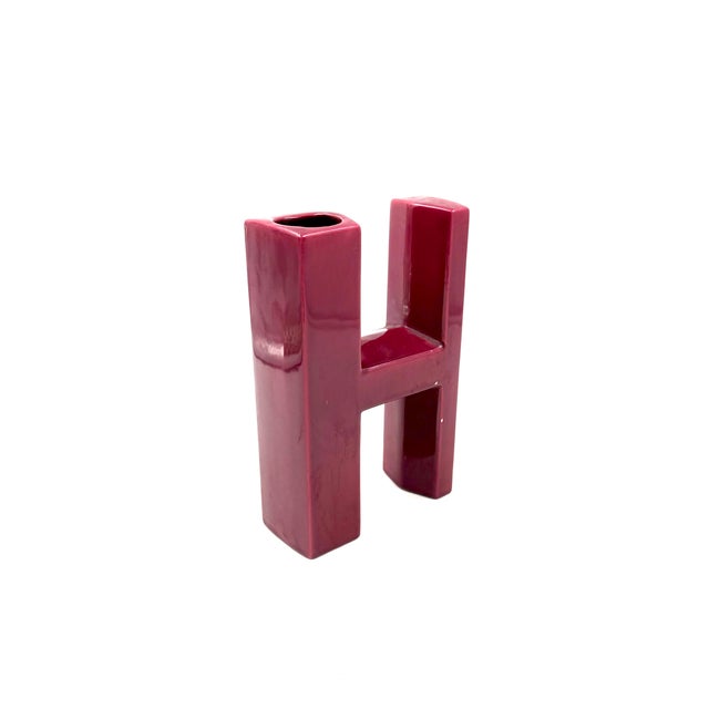 Space Age Red H Letter Shaped Ceramic Solifleur Vase, Marcel Radureau Ca. 1970 For Sale - Image 6 of 13