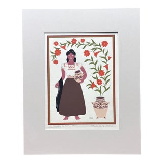 Carlos Mérida Silkscreen Print, "Criolla de Costa Chica" in 16x20 Mat, 1945 For Sale