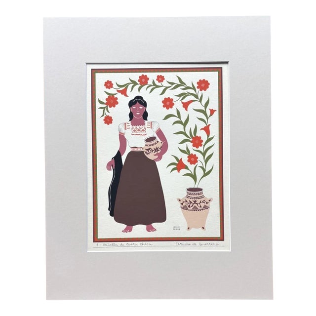 Carlos Mérida Silkscreen Print, "Criolla de Costa Chica" in 16x20 Mat, 1945 For Sale