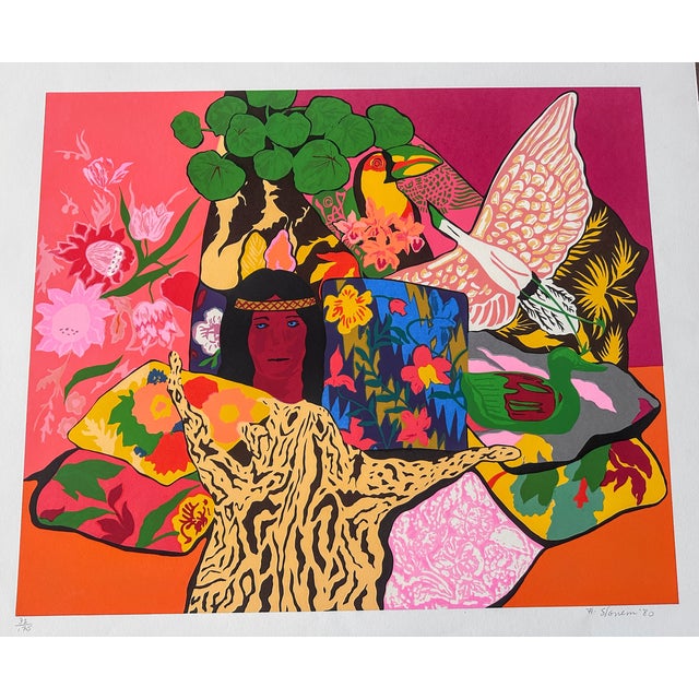 Original Signed Hunt Slonem Serigraph Pillow Jungle For Sale - Image 11 of 14