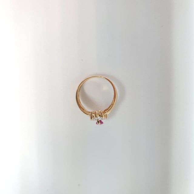 Marquise Ruby Center with Diamond Halo Ring, Size 7 For Sale - Image 4 of 5