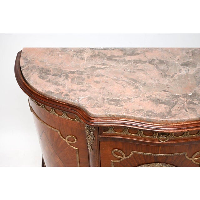 Brown Antique French Marble Top Painted Cabinet, 1920s For Sale - Image 8 of 15