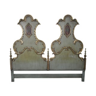 Karges Vintage High Back Paint Decorated Venetian Style King Size Headboard For Sale