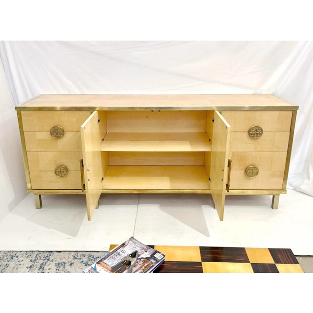 Sinopoli 1970s Italian Back Finished Japonisme Brass Bamboo Sideboard/Cabinet For Sale - Image 4 of 13