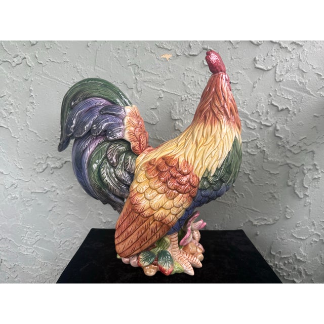 Fitz and Floyd Vintage Fitz & Floyd Coq Du Village Hand Crafted Ceramic Rooster Figurine, 14” French Country Farmhouse Decor For Sale - Image 4 of 10