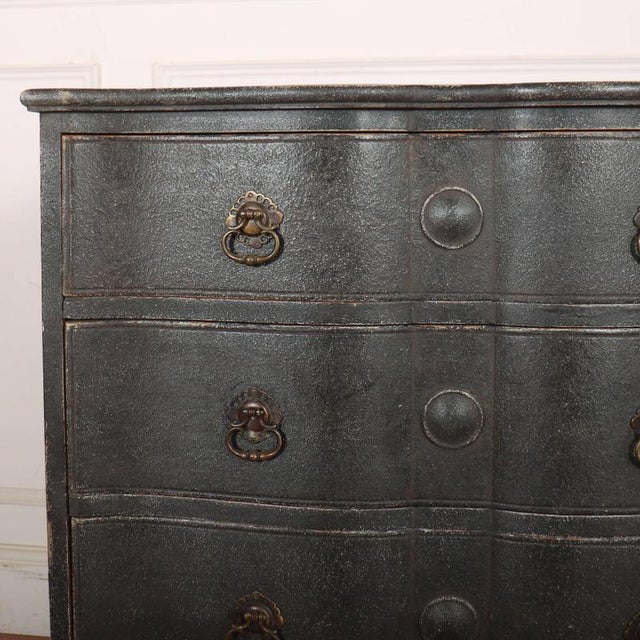 Interesting narrow 19th C Dutch painted serpentine commode . 1830 This piece is designed in the style of the selected...