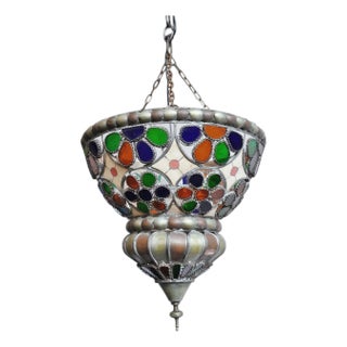 Antique Moroccan Nickel Flower Pendant Light For Sale