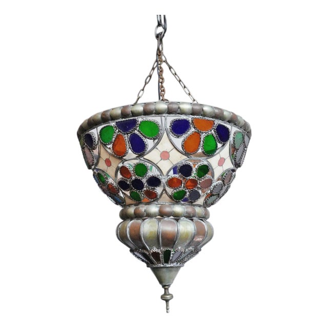 Antique Moroccan Nickel Flower Pendant Light For Sale