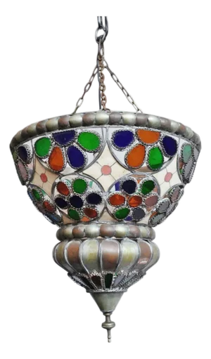 Antique Moroccan Nickel Flower Pendant Light