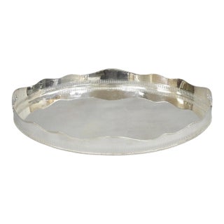 Antique English Edwardian Sheffield Silver Plated Serving Platter Bar Tray For Sale