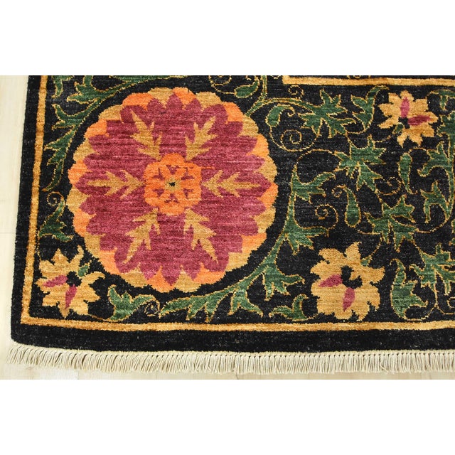 Suzani Rug 8'3'' X 10'6'' Black Wool Traditional Hand-Knotted Oriental Carpet For Sale - Image 10 of 12