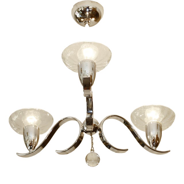Art Deco Chandelier in Glass and Nickel, 1920s For Sale