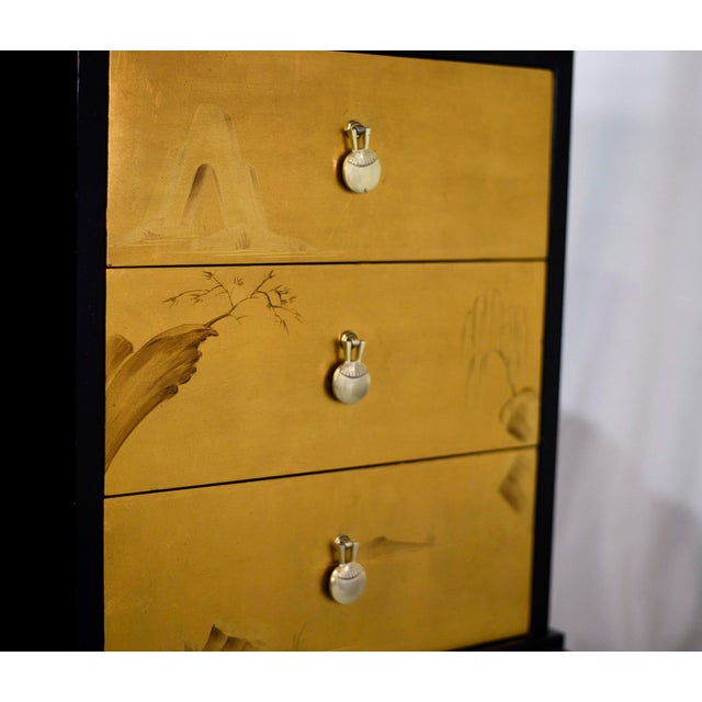 1960s Chinoiserie Hand Painted Gold Leaf Nightstands by Johnson