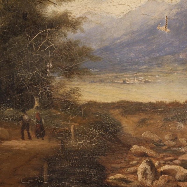 Italian Artist, Landscape with Wayfarers, 1845, Oil Painting on Canvas, Framed For Sale - Image 3 of 15