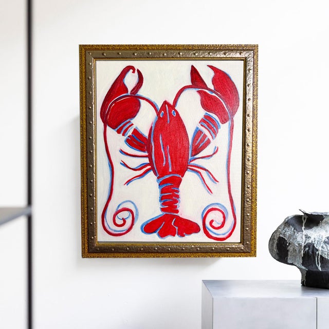 Original Lobster Painting in Ornate Gold Studded Frame, Oil on Canvas, 13" X 16" by Tatiana Duperault For Sale - Image 4 of 5