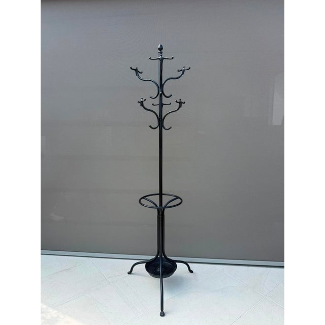 Antique Art Nouveau Wrought Iron Hall Stand with Umbrella Tray and Cast Paw Feet, 1900 For Sale - Image 9 of 9
