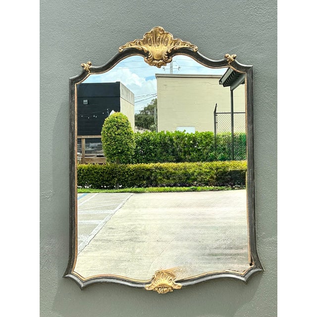 Black Vintage Ornate Carved Wood Mirror For Sale - Image 8 of 12