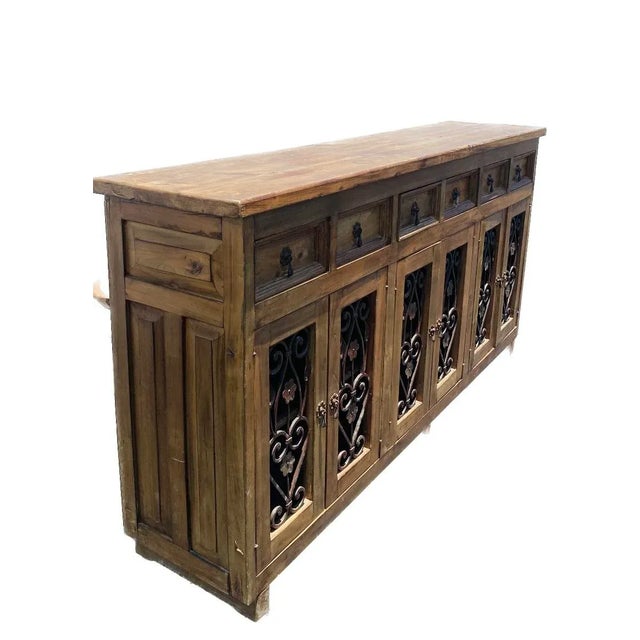 Late 20th Century 6 Doors Solid Wood Dining Room Rustic Storage Sideboard Buffet For Sale - Image 10 of 10