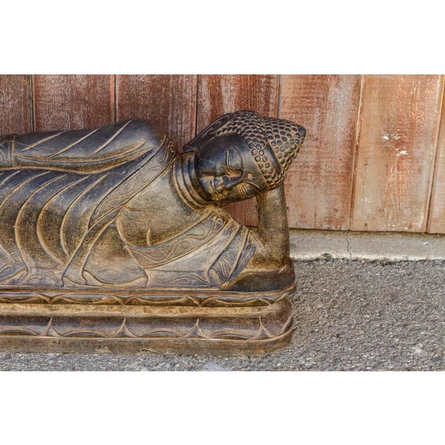 Black Stone Asian Reclining Carved Buddha For Sale - Image 4 of 10